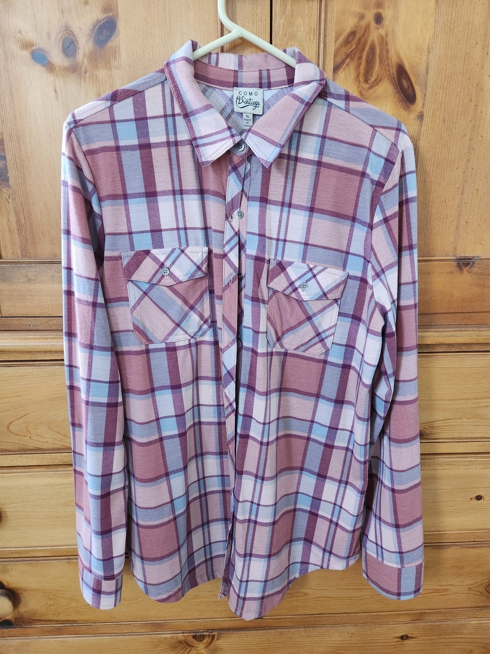 Como Women's Vintage Rose and Lavender Plaid Shirt